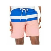 Mens Pink Drawstring, Color Block Classic Fit Moisture Wicking Swim Trunks L